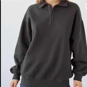 Aritzia TNA Cozy Sweatfleece Boyfriend Polo Sweatshirt in GD Echo Gray